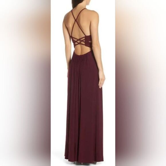 Morgan & Co size 7 Burgundy Strappy Back Sequin Lace Evening Dress NWOT - Picture 2 of 7